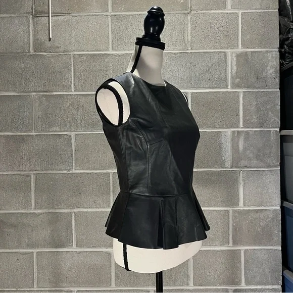 Lauren Ralph Lauren leather peplum tank shell. - Picture 3 of 14